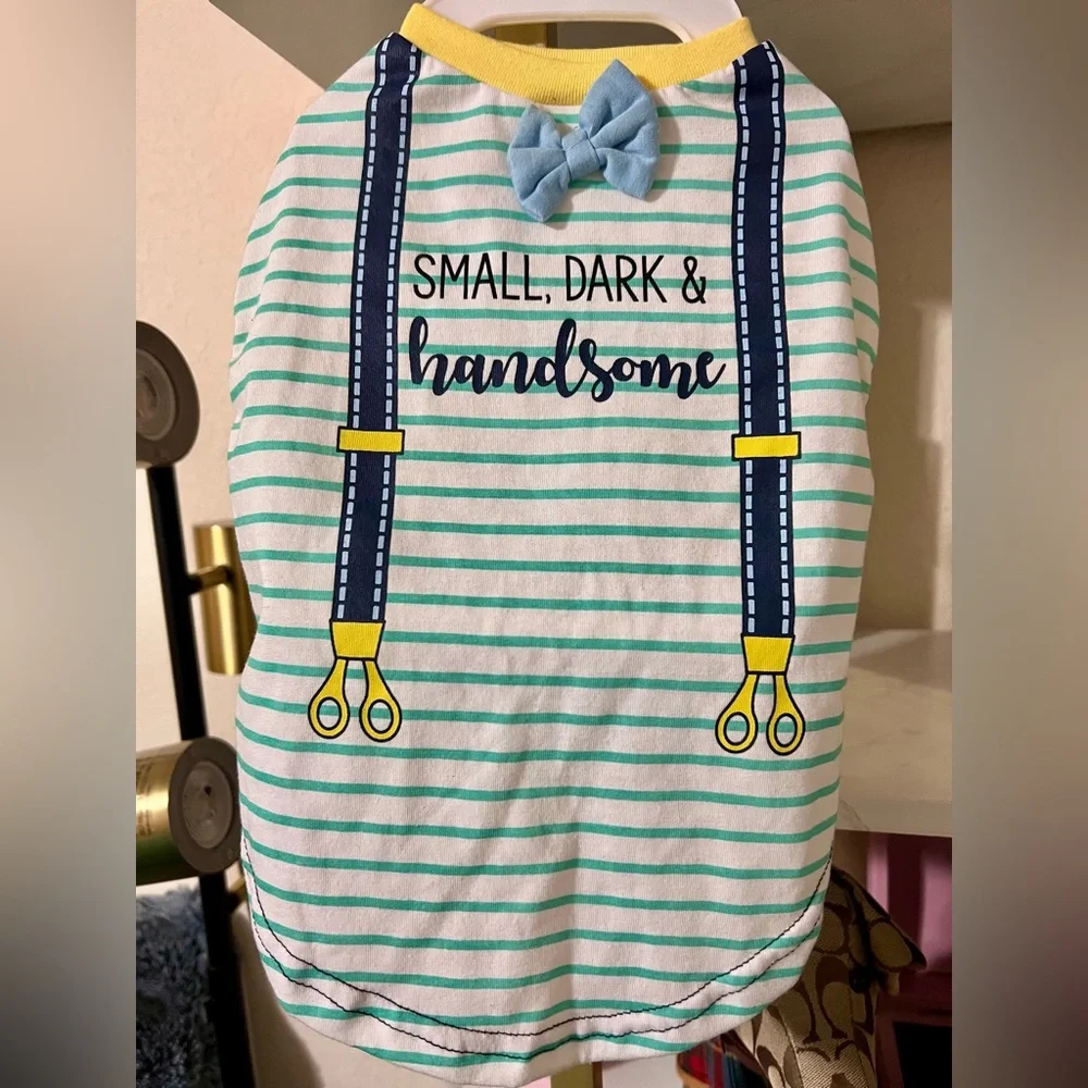 NEW Dog Suspender Bow Tee Size M